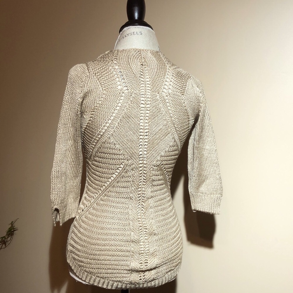 Crochet Sweater, 3/4 Sleever, Vneck, Cream (size xs)